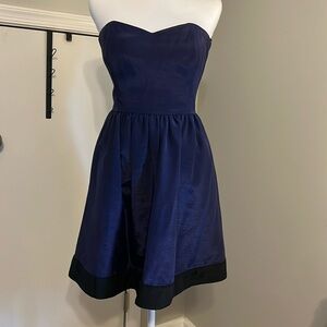 Thread Social Strapless Navy Blue Fit-and-Flare Dress with Black Hem